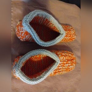 Women's Slippers Handcrafted Crochet Double Stranded Orange Cream